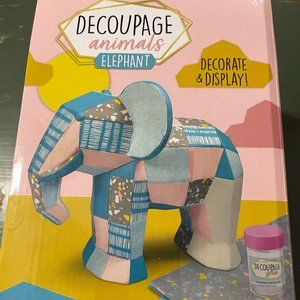 BRIGHT STRIPES DECOUPAGE ELPHANT ANIMAL CRAFT KIT PORCELAIN - NEW